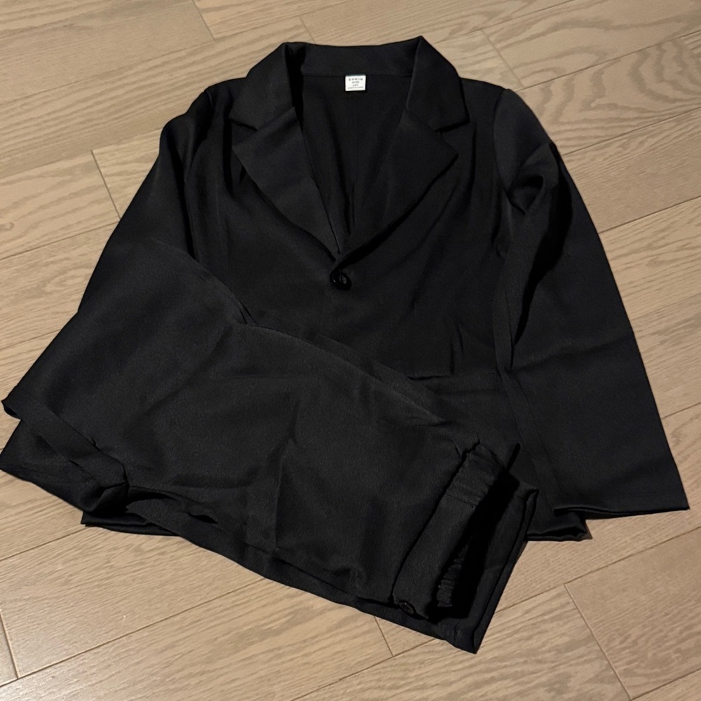 Shein Satiny Black Blazer and Pants Set